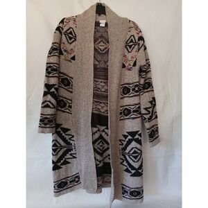 Chic Geometric Beige and Black Cardigan